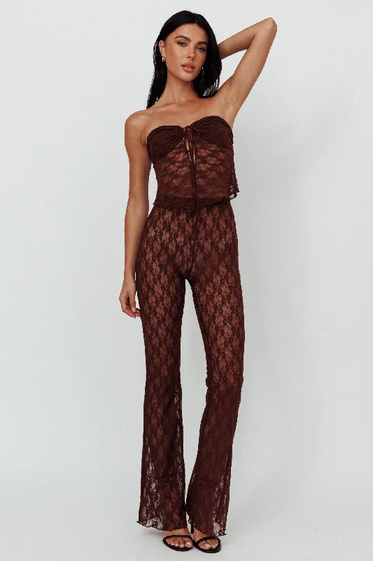 A La Mode Lace Pants Brown Sleeveless Lace Dress