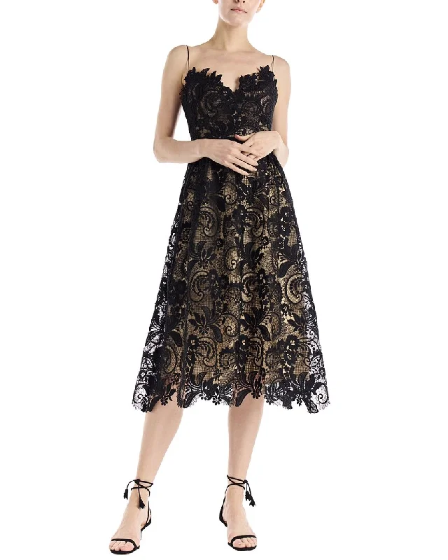 Monique Lhuillier Lace Spaghetti Strap Silk-Lined Dress Lace Shift Dress