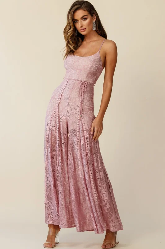 Palm Springs Lace Jumpsuit Blush Pink Elegant Lace Dress