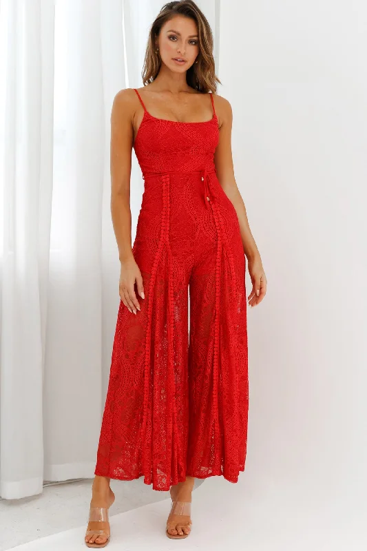 Palm Springs Lace Jumpsuit Red Elegant Lace Design